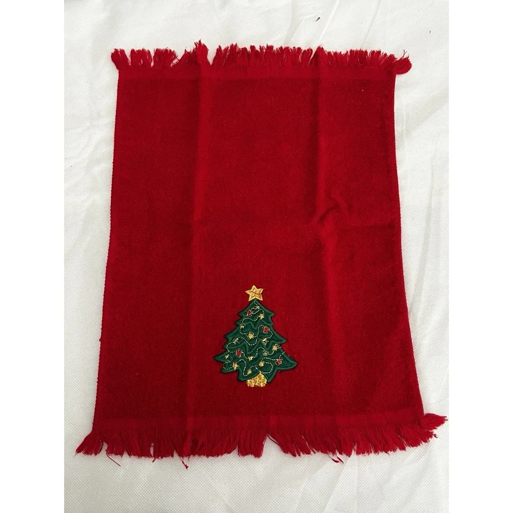 Vtg Christmas Embroidered Fingertip Holiday Decorative Hand Towels Lot Of 12